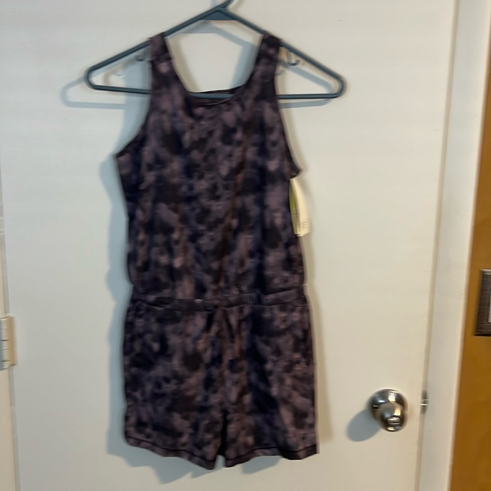 Purple and black shorts jumpsuit